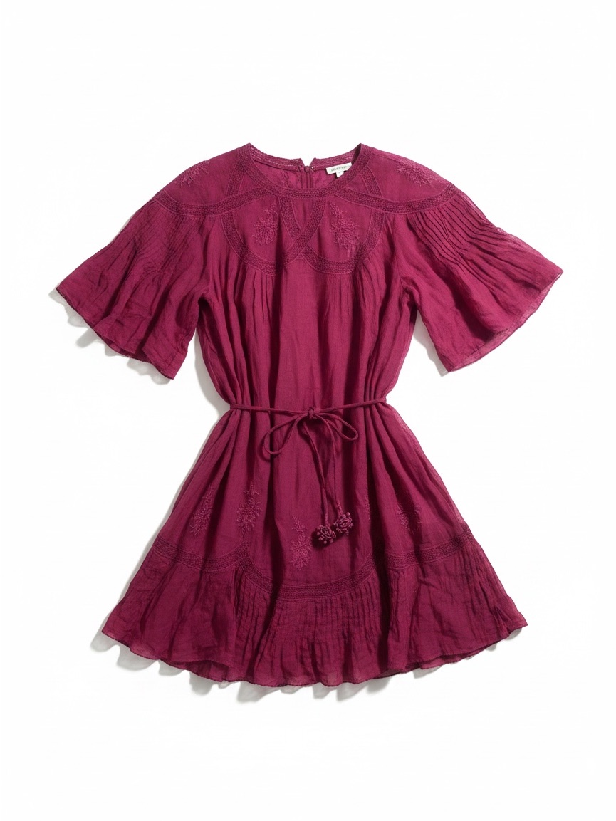 Farm Rio Pink Short Sleeve Ruched Embroidered Cotton Mini Dress Xl Nwt $270